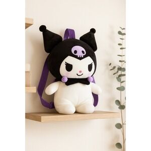 Sanrio Kuromi Plush Backpack Black White‎ Skull Character Bag